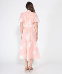 Short Puff Sleeve Embroidery Detail Midi Dress DRESS Gracia Fashion 