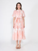 Short Puff Sleeve Embroidery Detail Midi Dress DRESS Gracia Fashion BLUSH S 