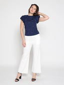 Short Puff Sleeve Rhinestone & Pearl Embellish TOP Gracia Fashion 