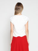 Short Puff Sleeve Rhinestone & Pearl Embellish TOP Gracia Fashion 