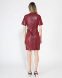 Short Sleeve A-Line Lace-Trim Pleather-SpliceDress DRESS Gracia Fashion 