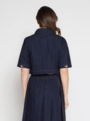 Short Sleeve Button Down Collared Crop Jacket JACKET Gracia Fashion 