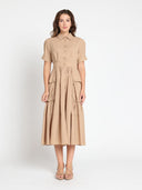 Short Sleeve Button Down Collared Dress DRESS Gracia Fashion 