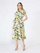Short Sleeve Button Down Printed Midi Dress DRESS Gracia Fashion 