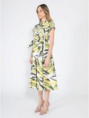 Short Sleeve Button Down Printed Midi Dress DRESS Gracia Fashion 