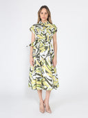Short Sleeve Button Down Printed Midi Dress DRESS Gracia Fashion MUSTARD S 