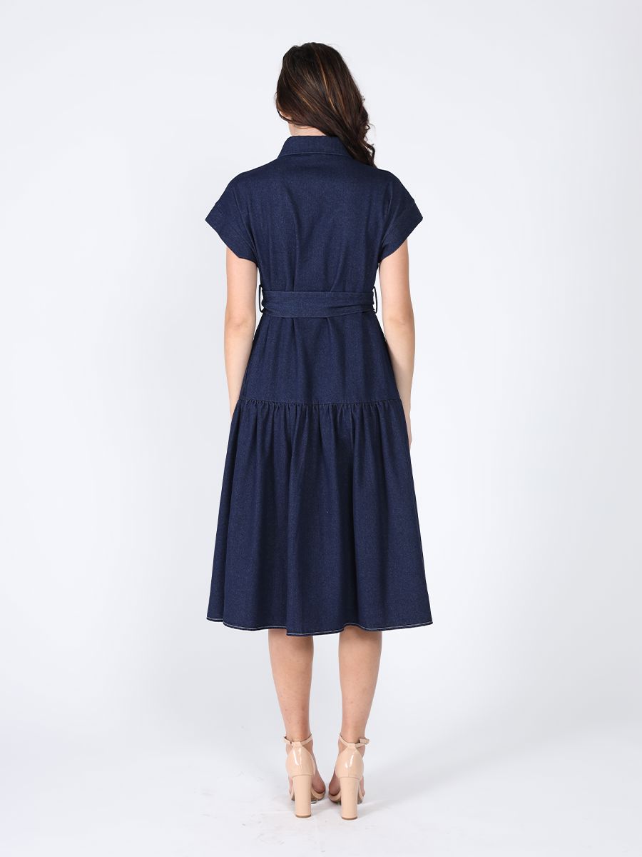 Short sleeve chest ruffle work belt dress DRESS Gracia Fashion 