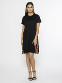 Short Sleeve Dress with Side Zipper Print Pleats DRESS Gracia Fashion BLACK S 