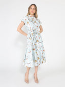 Short Sleeve Elastic Waist Belted Dress DRESS Gracia Fashion 