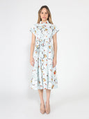 Short Sleeve Elastic Waist Belted Dress DRESS Gracia Fashion L/BLUE S 