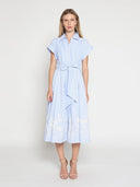 Short Sleeve Embroidered Bottom Stripe Dress DRESS Gracia Fashion L/BLUE S 