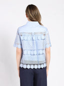 Short Sleeve Eyelet Lace Shirt with Point Collar TOP Gracia Fashion 