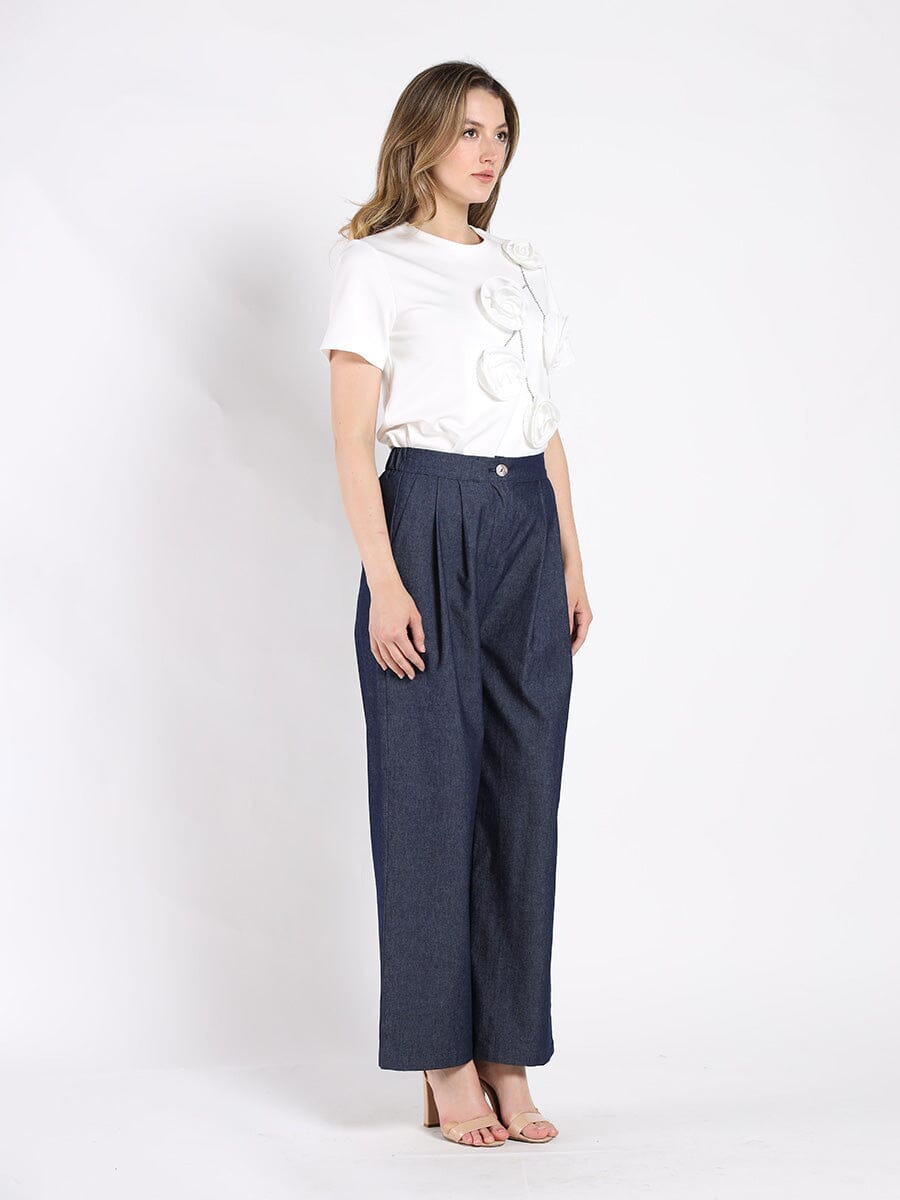 Short sleeve Flower Applique &amp; stone work Top TOP Gracia Fashion 