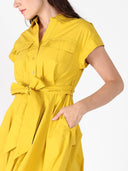 Short Sleeve Front Pockets Dress with Belt DRESS Gracia Fashion 