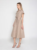 Short Sleeve Front Pockets Dress with Belt DRESS Gracia Fashion 