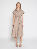 Short Sleeve Front Pockets Dress with Belt DRESS Gracia Fashion BEIGE S 