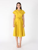 Short Sleeve Front Pockets Dress with Belt DRESS Gracia Fashion MUSTARD S 