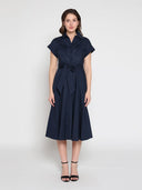 Short Sleeve Front Pockets Dress with Belt DRESS Gracia Fashion NAVY S 