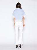 Short Sleeve Lace Trim Stripe Button Down Shirt TOP Gracia Fashion 