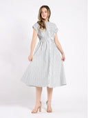 Short Sleeve Striped Button Down A-Line Dress DRESS Gracia Fashion 
