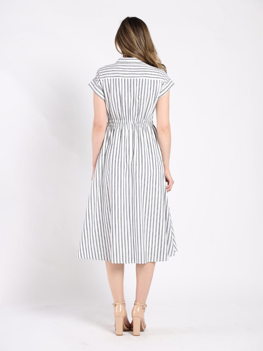 Short Sleeve Striped Button Down A-Line Dress DRESS Gracia Fashion 