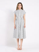 Short Sleeve Striped Button Down A-Line Dress DRESS Gracia Fashion WHITE S 