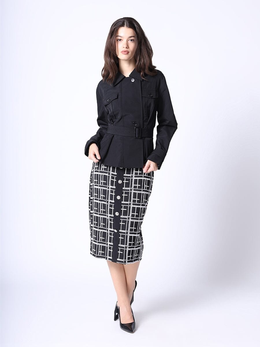 Short Waist-Line Trench Jacket with Belt JACKET Gracia Fashion BLACK S 