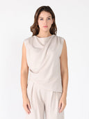 Shoulder Gathered Drape Bottom Top TOP Gracia Fashion BEIGE S 