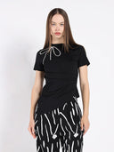 Side Drape T-shirt TOP Gracia Fashion BLACK S 