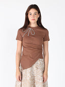 Side Drape T-shirt TOP Gracia Fashion BROWN S 