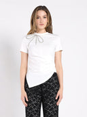 Side Drape T-shirt TOP Gracia Fashion WHITE S 