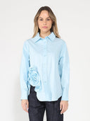 SIde flower detail button down long sleeve top TOP Gracia Fashion L/BLUE S 