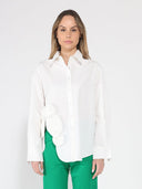 SIde flower detail button down long sleeve top TOP Gracia Fashion WHITE S 