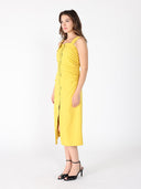 Side Gathered Front Slit Strape Dress DRESS Gracia Fashion 