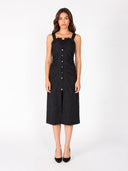 Side Gathered Front Slit Strape Dress DRESS Gracia Fashion BLACK S 
