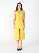 Side Gathered Front Slit Strape Dress DRESS Gracia Fashion MUSTARD S 