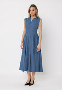 Side Gathered Sleeveless Denim Midi Dress DRESS Gracia Fashion 