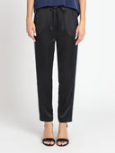 Side Rhinestone Trim Satin Pants PANTS Gracia Fashion BLACK S 