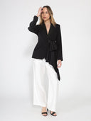 Side ruffle bow front open coat JACKET Gracia Fashion 