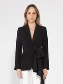 Side ruffle bow front open coat JACKET Gracia Fashion BLACK S 
