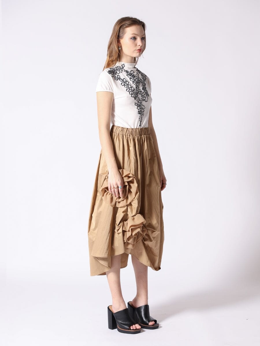 Side Trim Detail Gather Skirt - Gracia Fashion