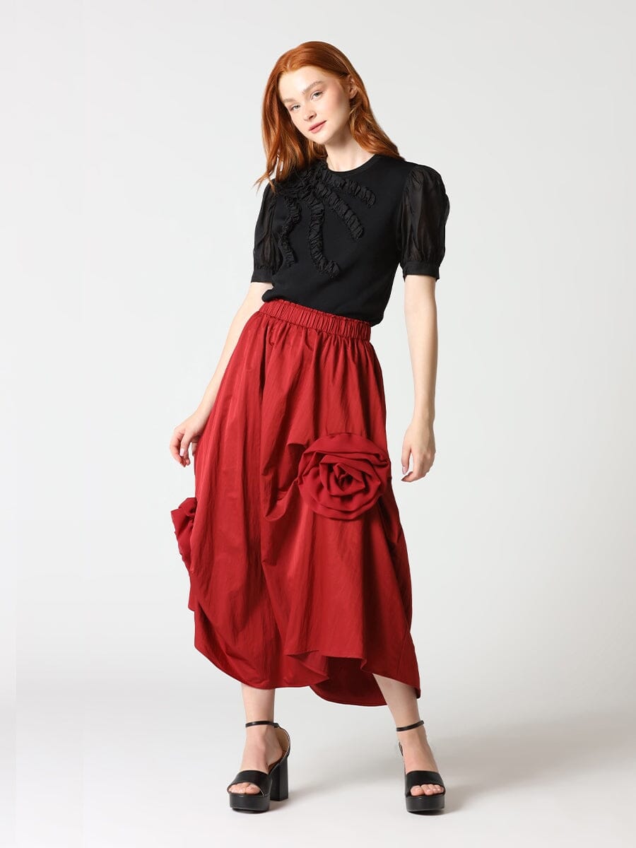 Side Trim Detail Gather Skirt SKIRT Gracia Fashion 