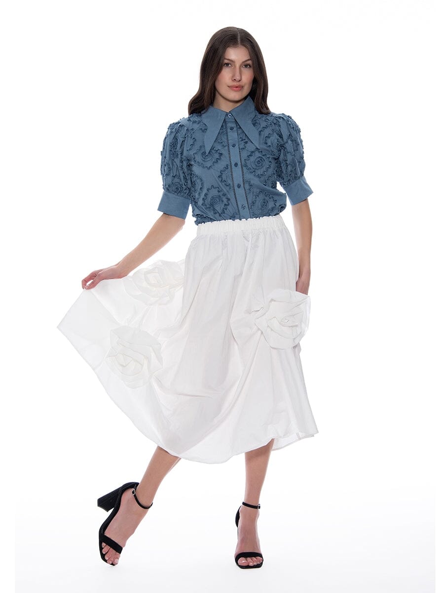 Side Trim Detail Gather Skirt SKIRT Gracia Fashion WHITE S 
