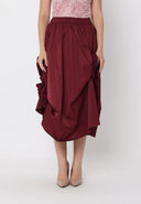 Side Trim Detail Gather Skirt SKIRT Gracia Fashion BURGUNDY S 