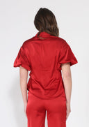 Side Twist Knot Mock Neck Puff Sleeve Satin Top TOP Gracia Fashion 