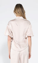 Side Twist Knot Mock Neck Puff Sleeve Satin Top TOP Gracia Fashion 