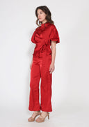 Side Twist Knot Mock Neck Puff Sleeve Satin Top TOP Gracia Fashion 