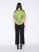 Side Twist Knot Mock Neck Puff Sleeve Satin Top TOP Gracia Fashion 