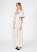 Side Twist Knot Mock Neck Puff Sleeve Satin Top TOP Gracia Fashion 