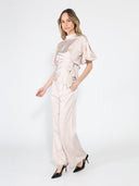 Side Twist Knot Mock Neck Puff Sleeve Satin Top TOP Gracia Fashion 